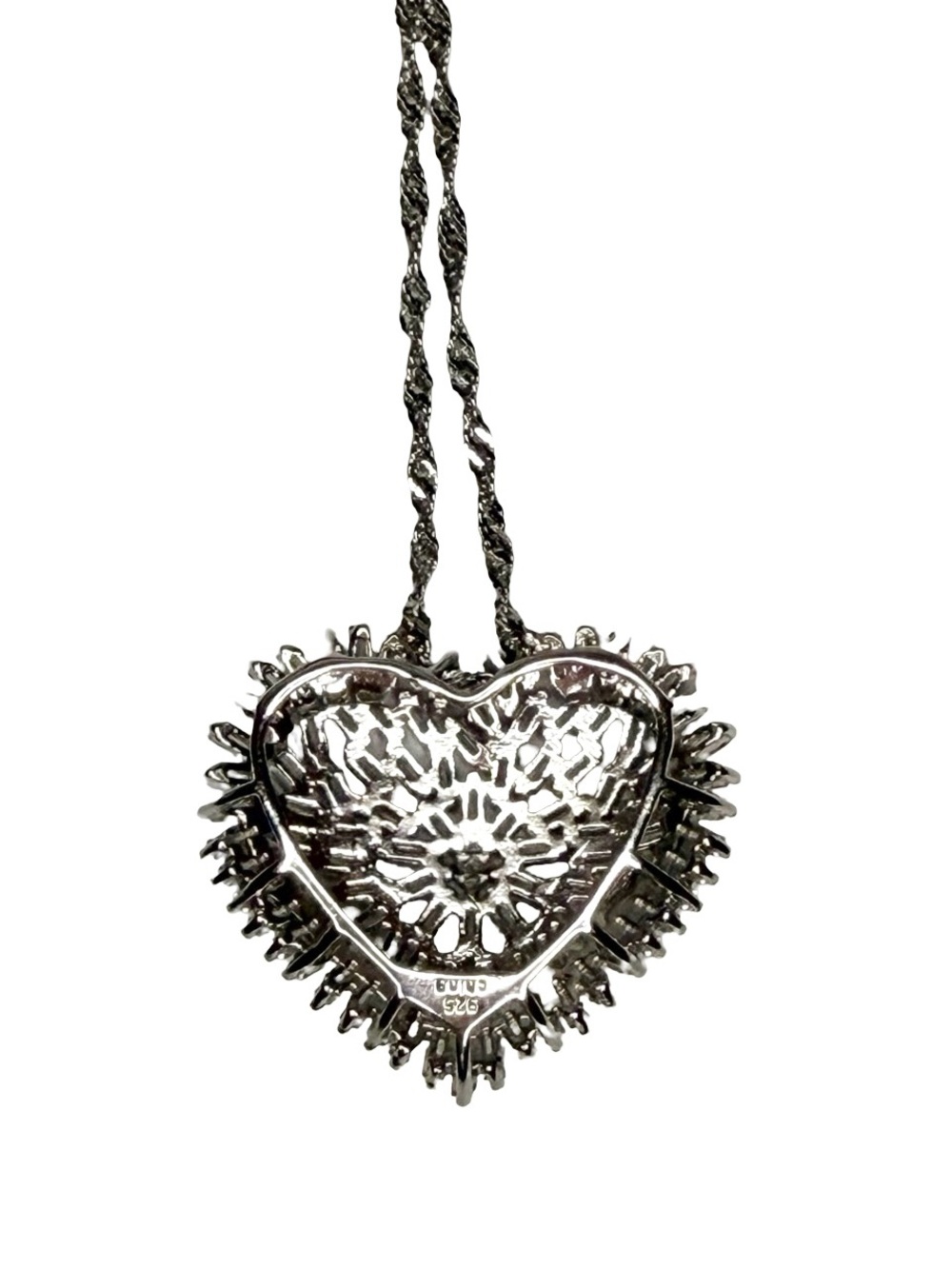 925 Sterling Silver Baguette CZ Heart Pendant Necklace Adjustable 14" Chain - Picture 6 of 7